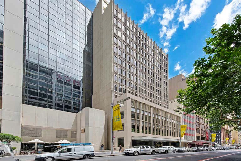 The York NSW modern city hotel and serviced apartment building with glass facade and street view